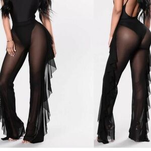 Bell bottom ruffle sheer flared gypsy glam pants